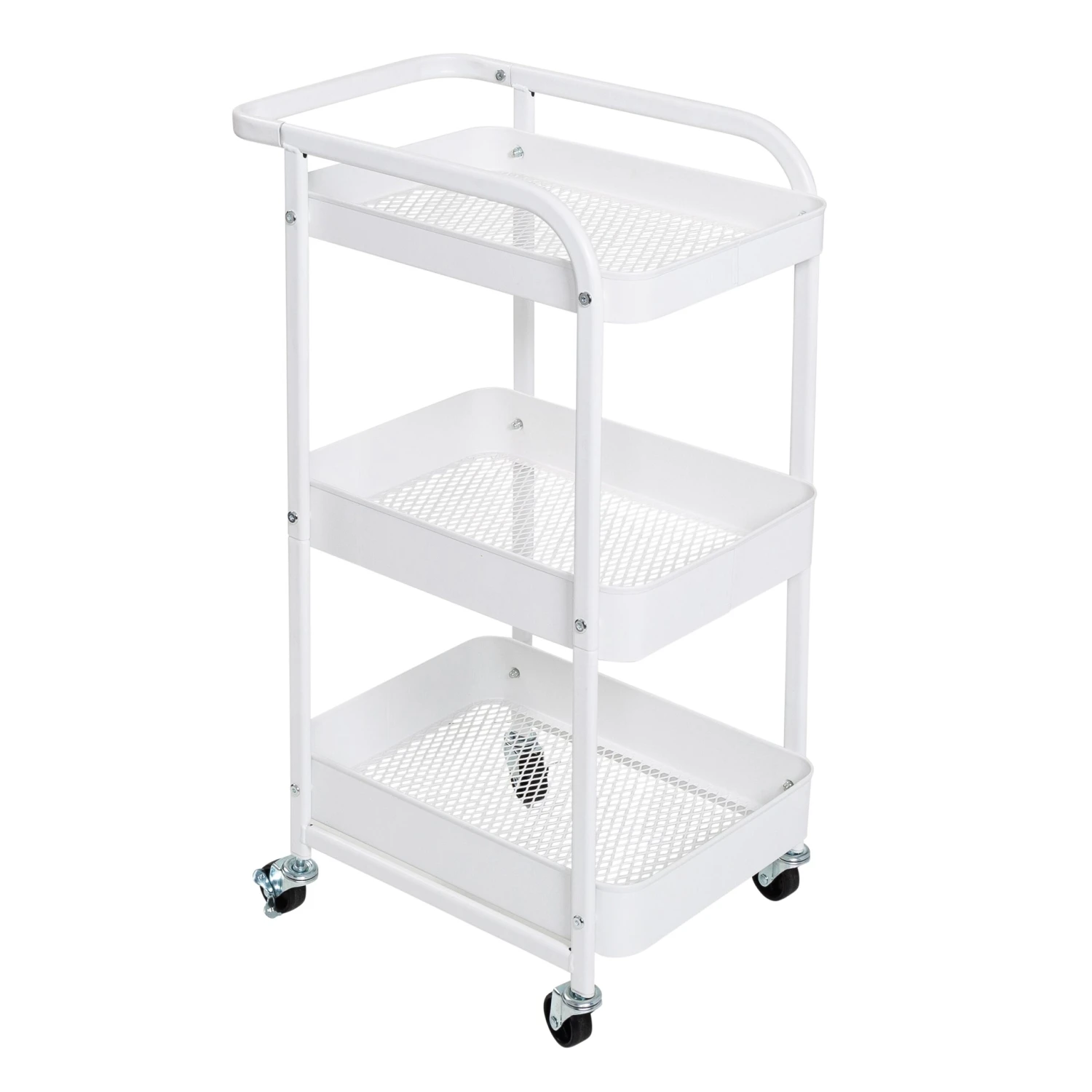 White Steel 3-Tier Craft Or Makeup Organizer Cart With Side Storage - Image 7