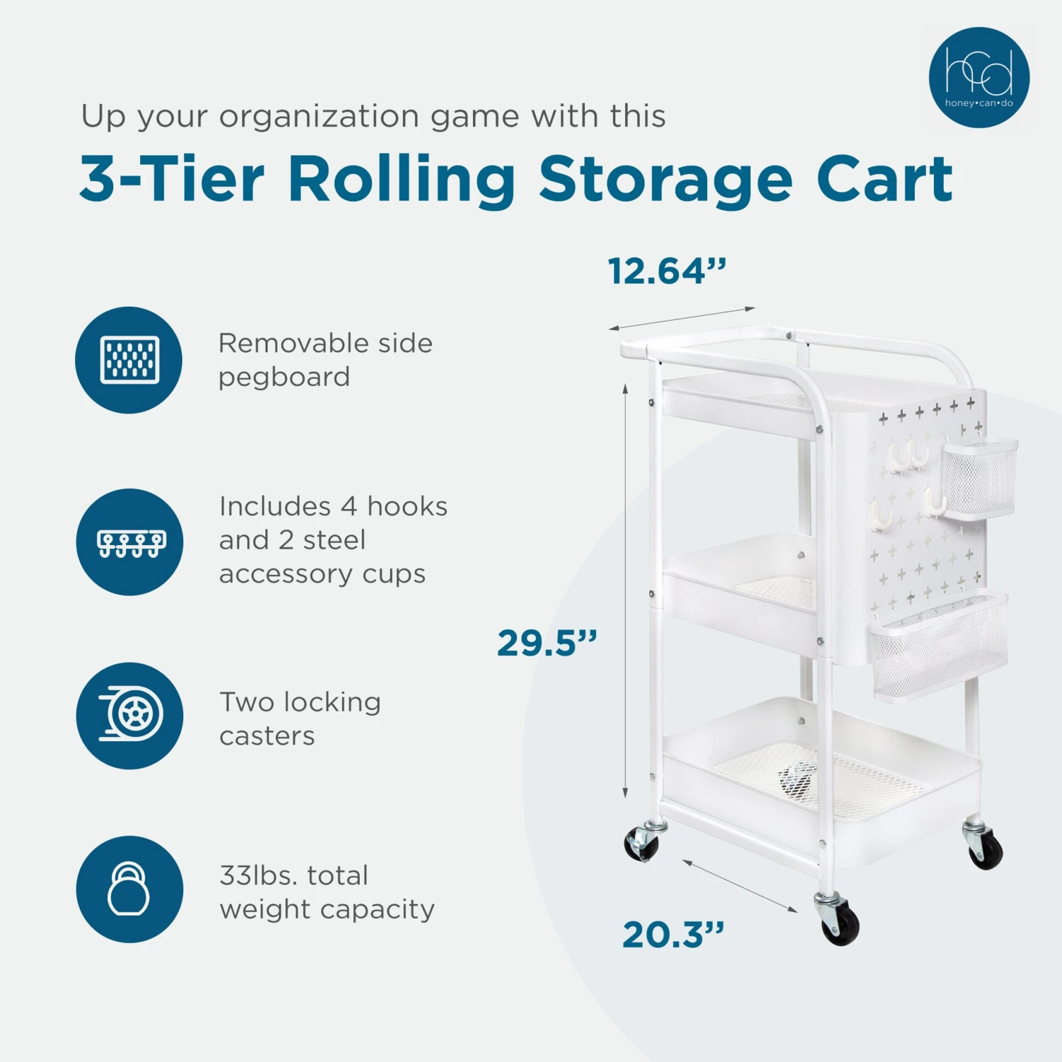 White Steel 3-Tier Craft Or Makeup Organizer Cart With Side Storage - Image 3