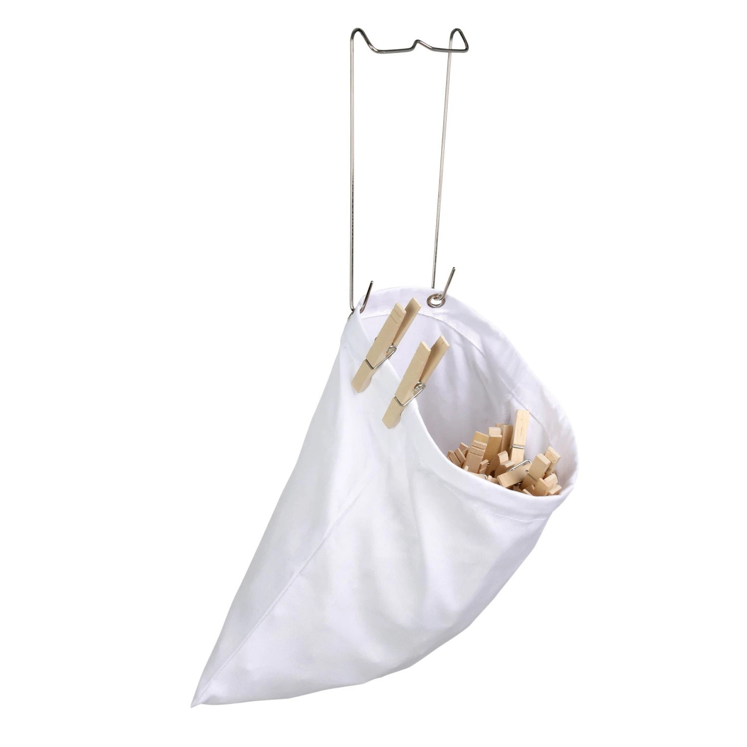 White Cotton Clothespin Bag With Metal Hanger