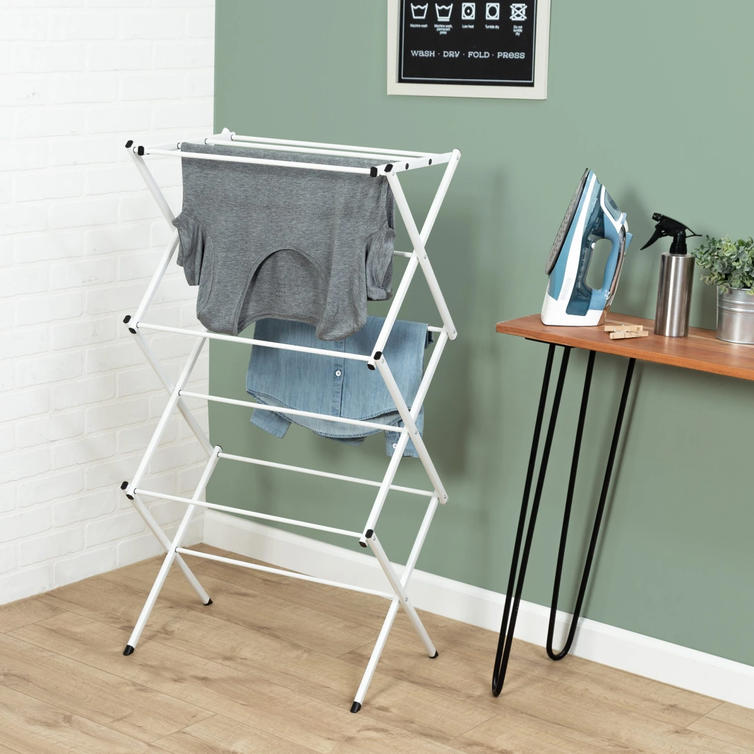 White 3-Tier Compact Folding Accordion Drying Rack - Image 2