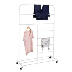 White Multi-Section Rolling T-Bar Drying Rack