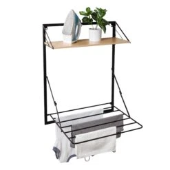 Black/Maple Over-the-Door Drying Rack With Shelf