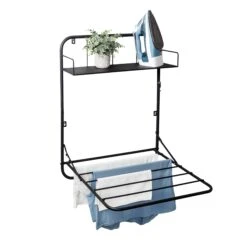 Black Over-the-Door Or Wall Mount Folding Drying Rack And Shelf