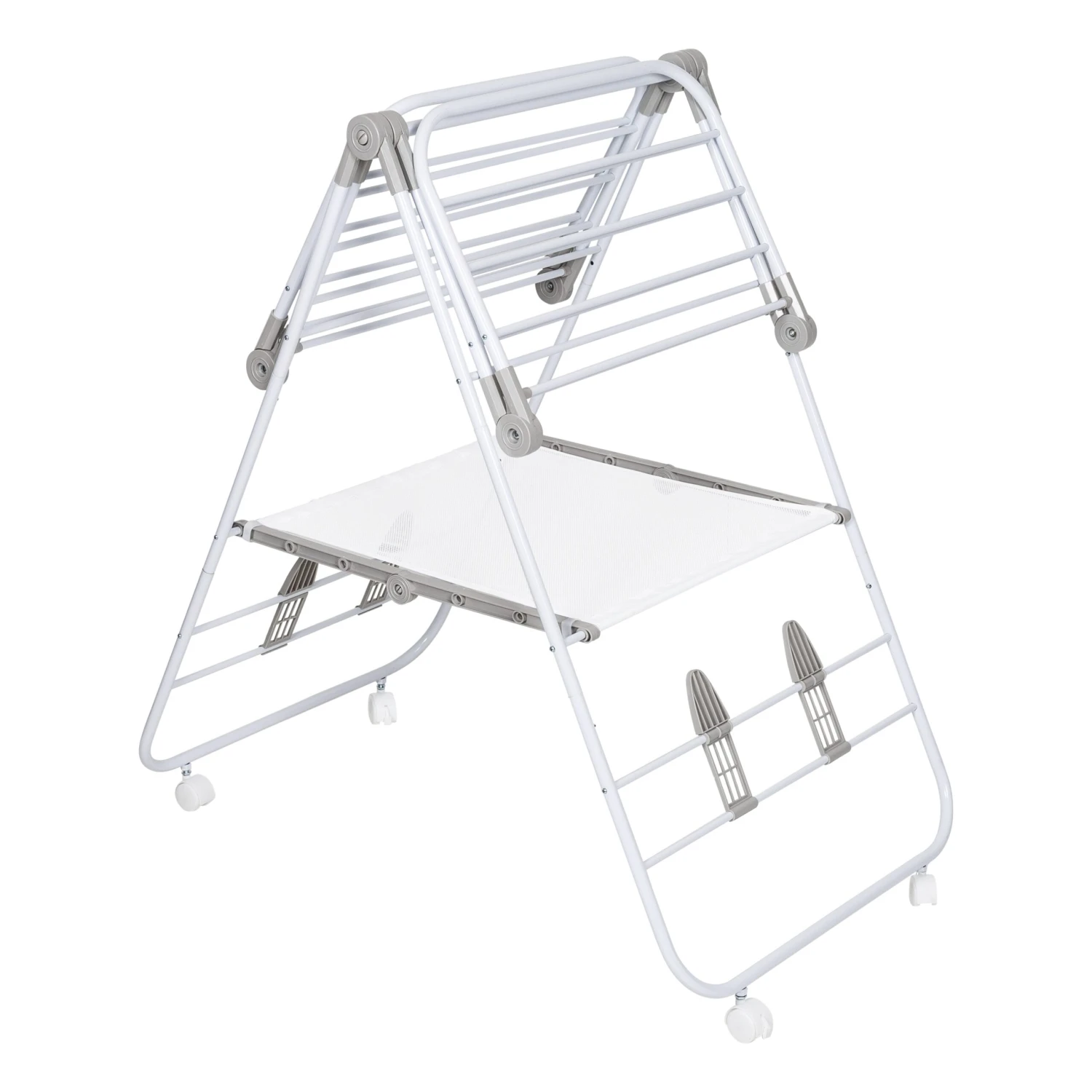 White Folding Gullwing Clothes Drying Rack With Wheels - Image 6