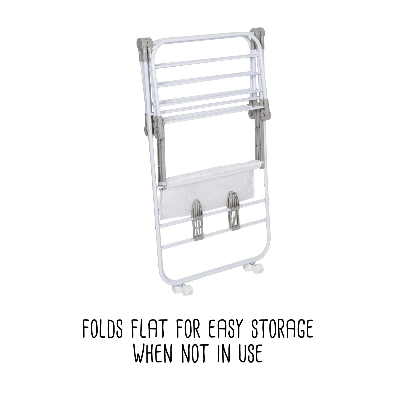 White Folding Gullwing Clothes Drying Rack With Wheels - Image 5