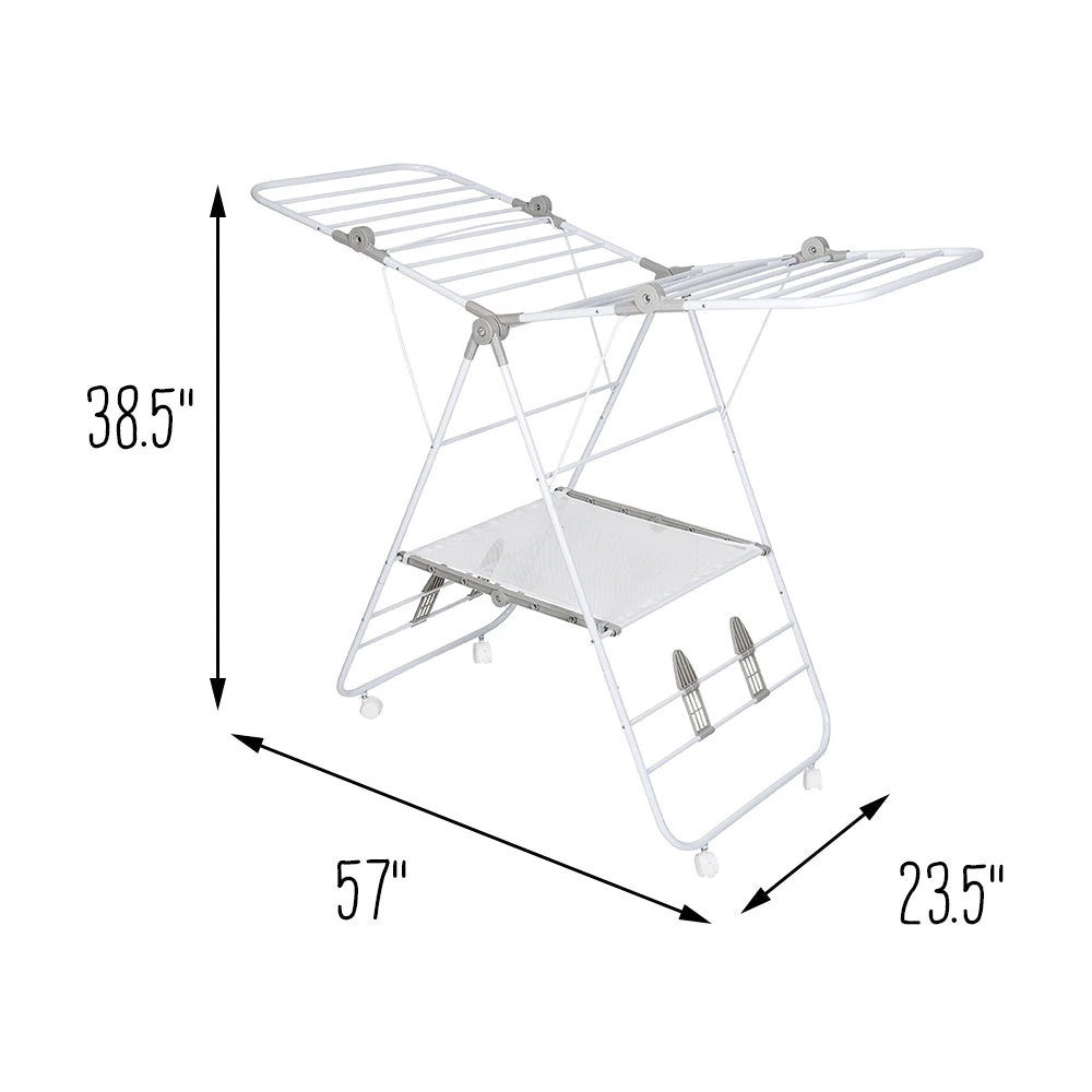 White Folding Gullwing Clothes Drying Rack With Wheels - Image 7