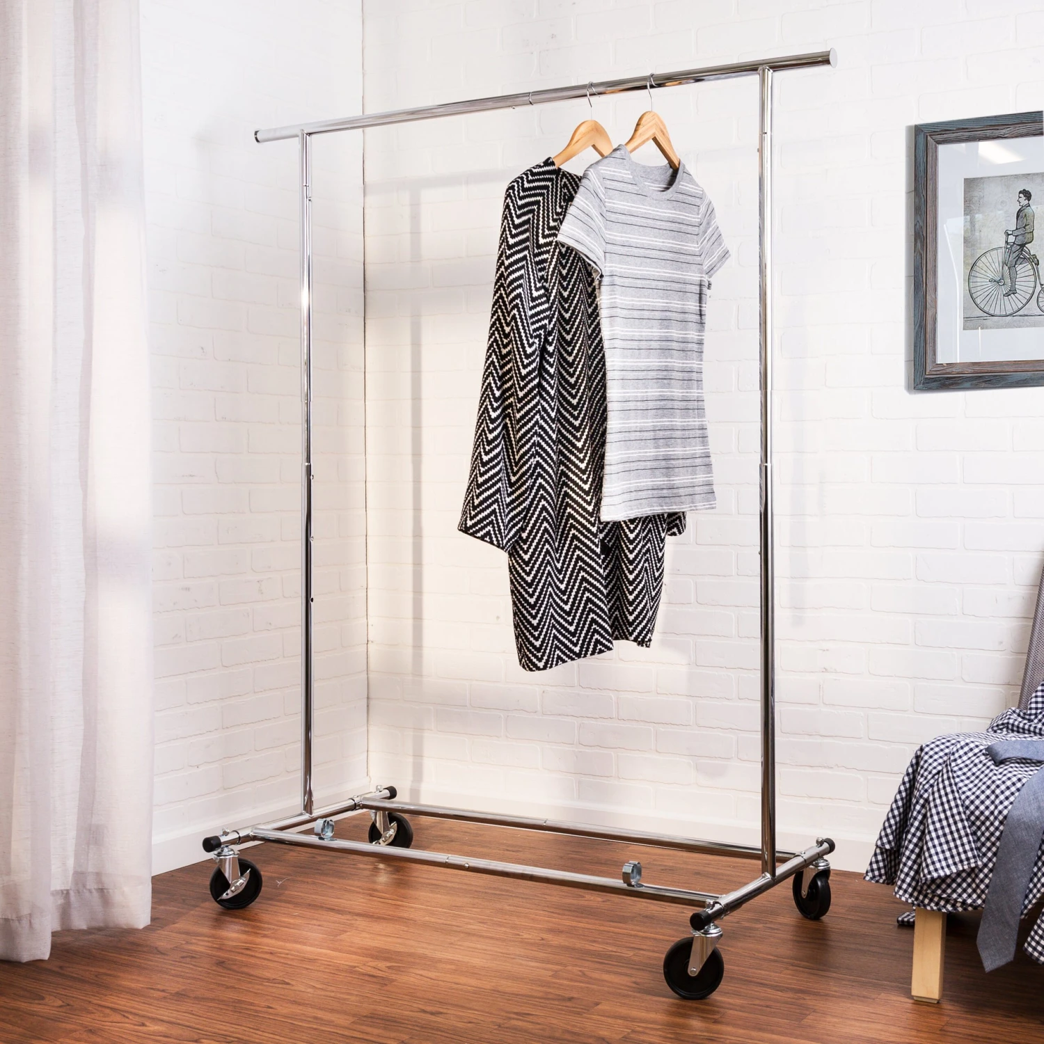 Chrome Folding Expandable Rolling Clothes Rack - Image 2