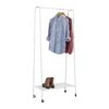 Matte White Metal Rolling Clothes Rack With Shelf