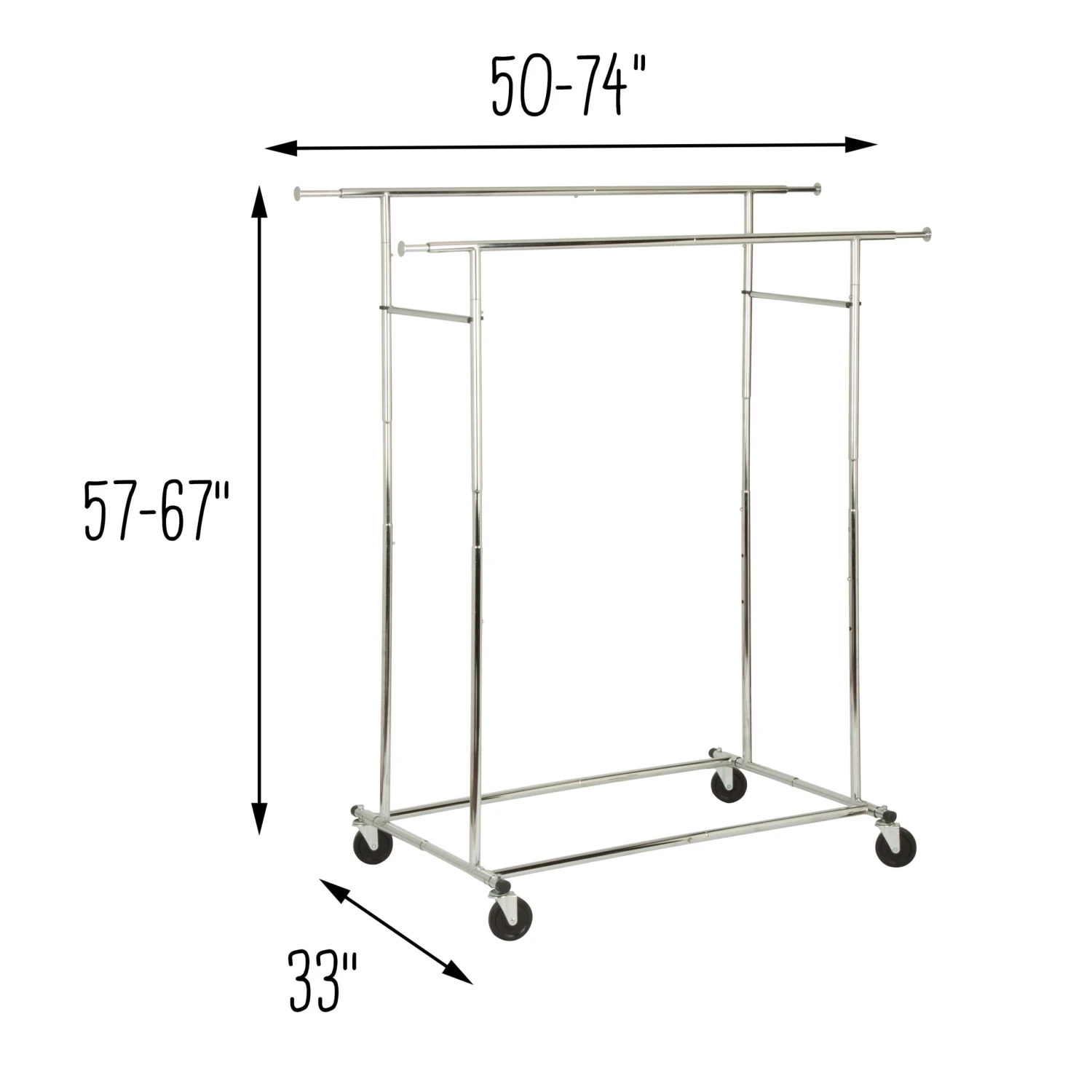 Chrome Dual Bar Adjustable Rolling Clothes Rack - Image 6