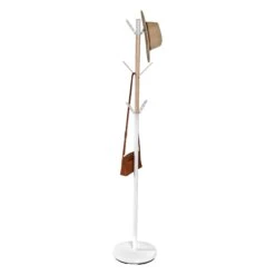 Natural/White Freestanding Coat Rack With 6 Hooks