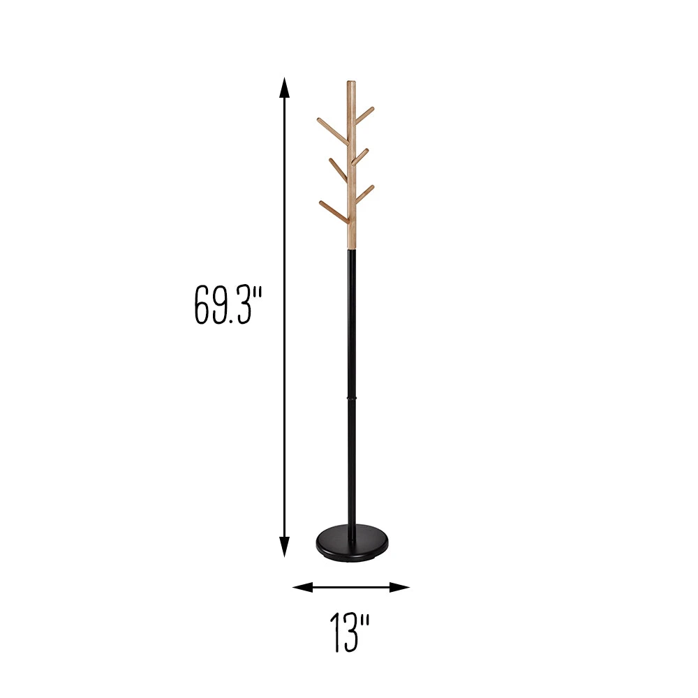 Black/Natural Wood Modern Coat Tree Stand - Image 4