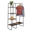 Black/Natural Freestanding Metal Clothing Rack With Wood Shelves