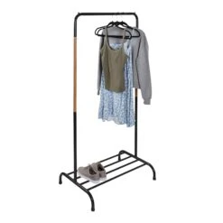 Black/Natural Clothes Rack With Shoe Shelf