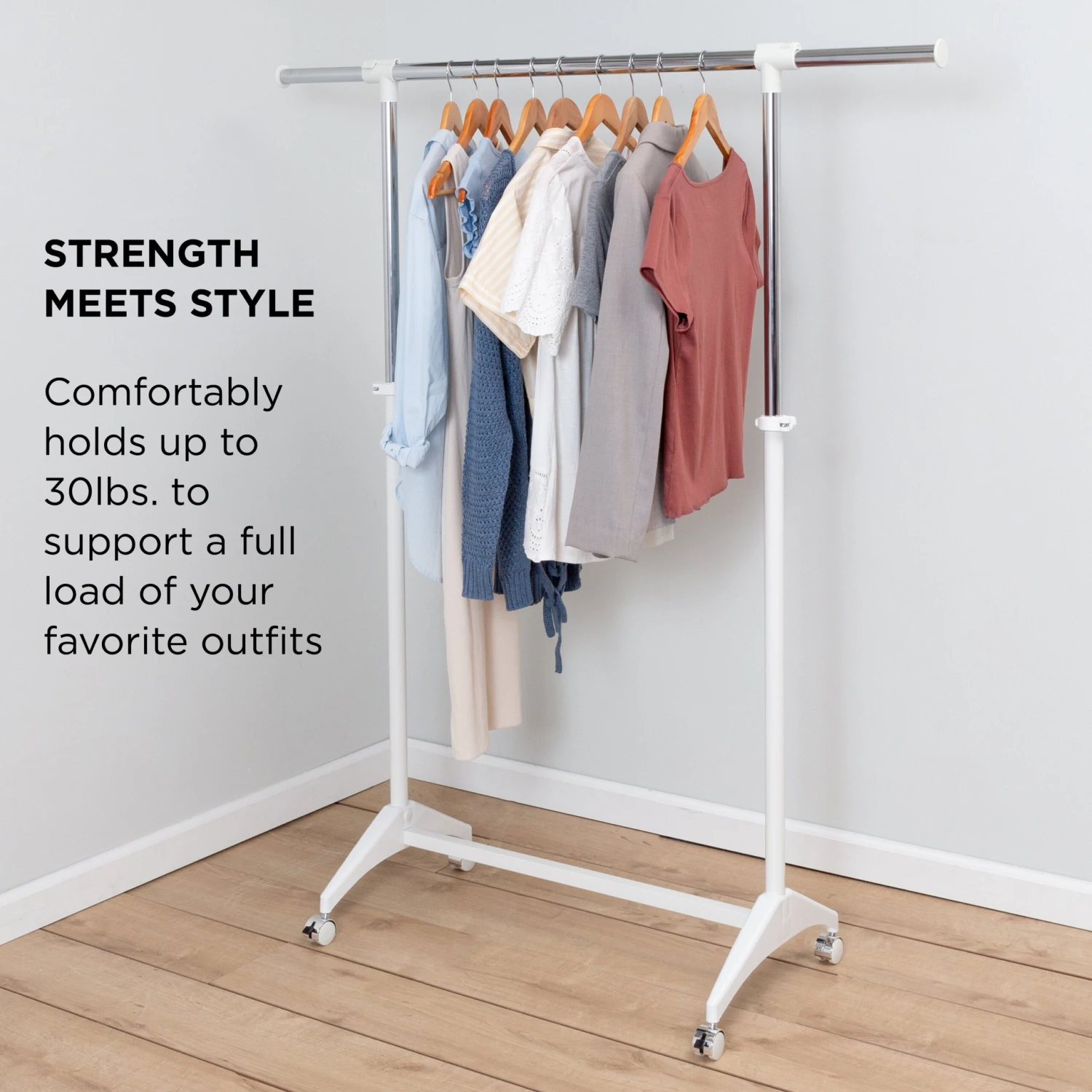 White Expandable Rolling Clothes Rack - Image 6