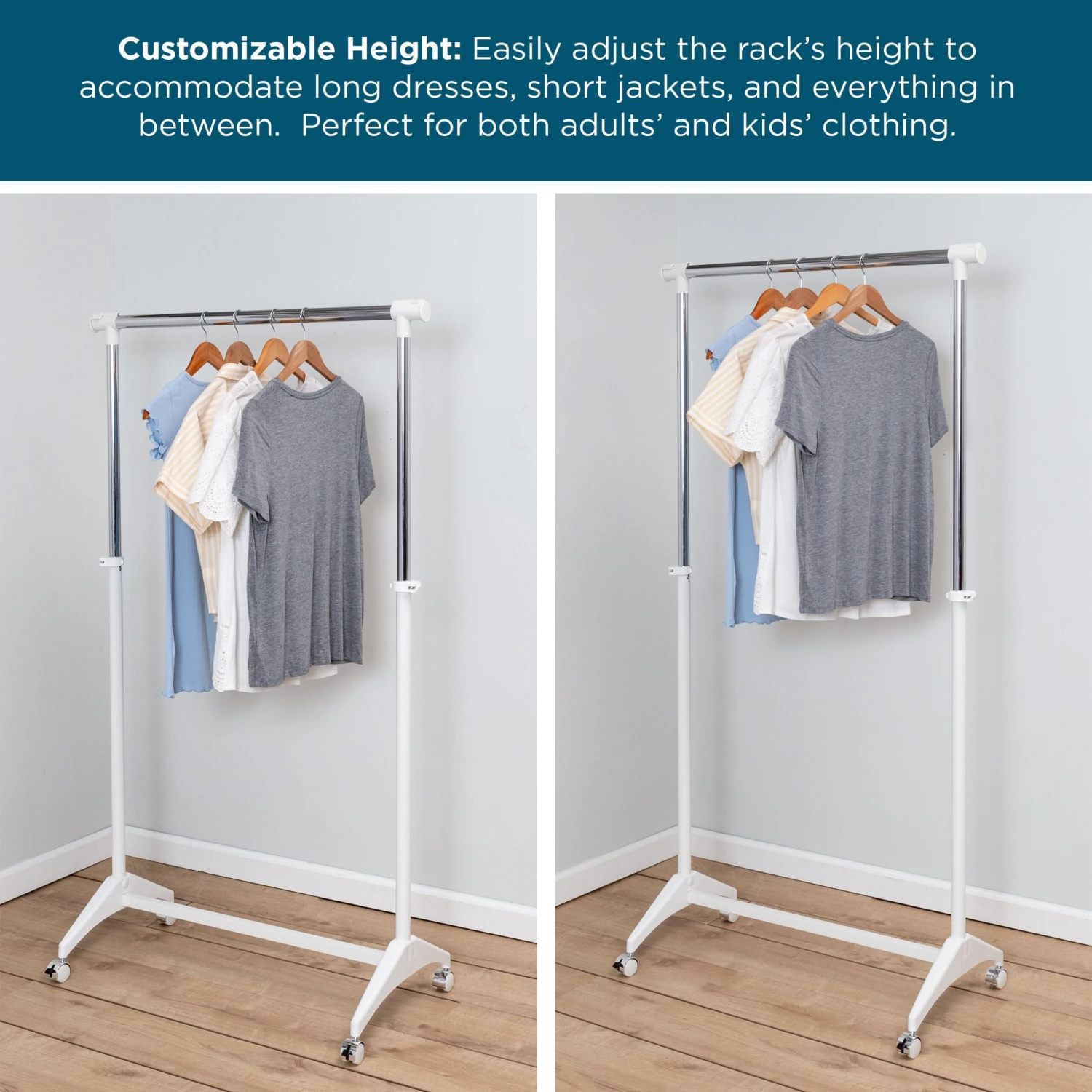 White Expandable Rolling Clothes Rack - Image 7