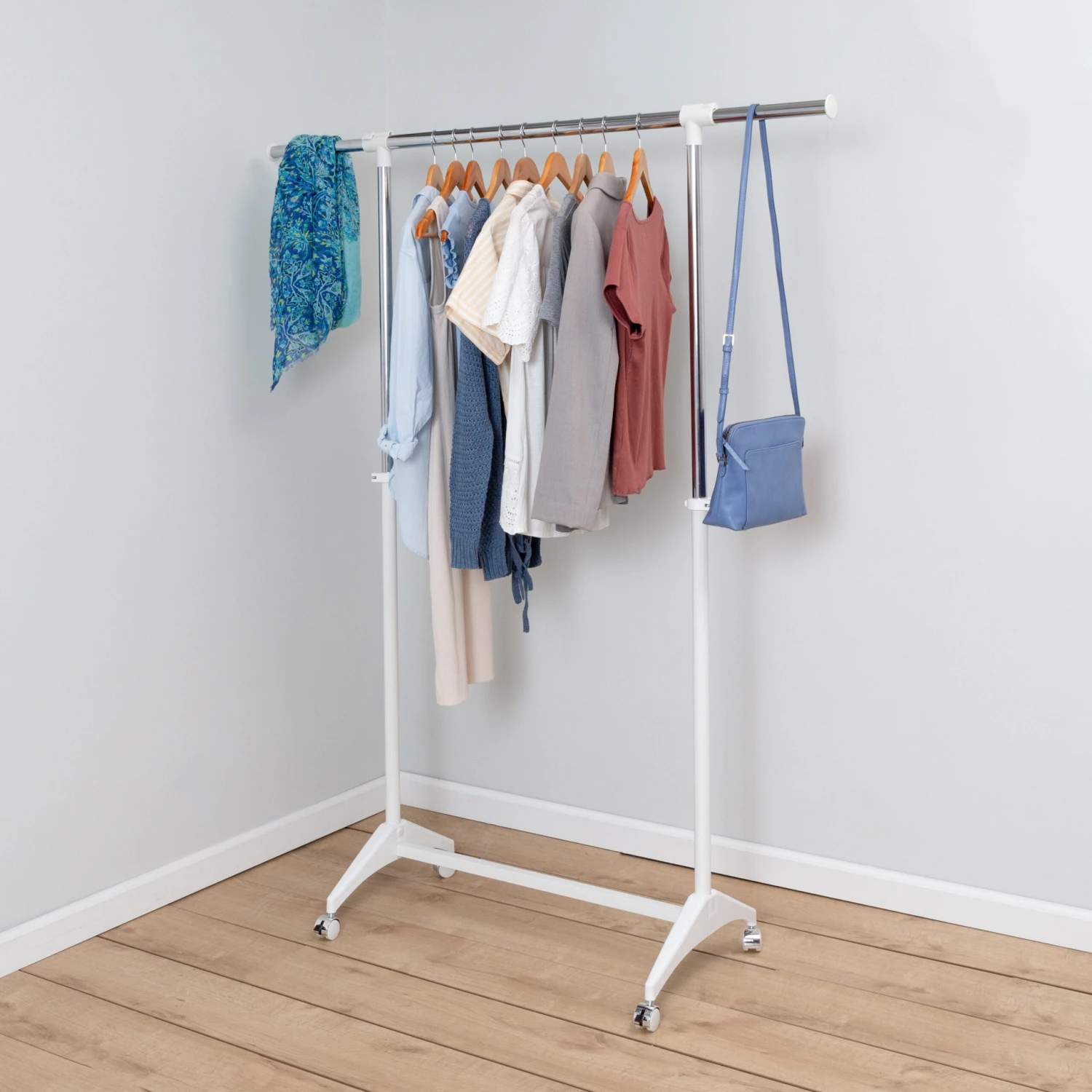 White Expandable Rolling Clothes Rack - Image 5