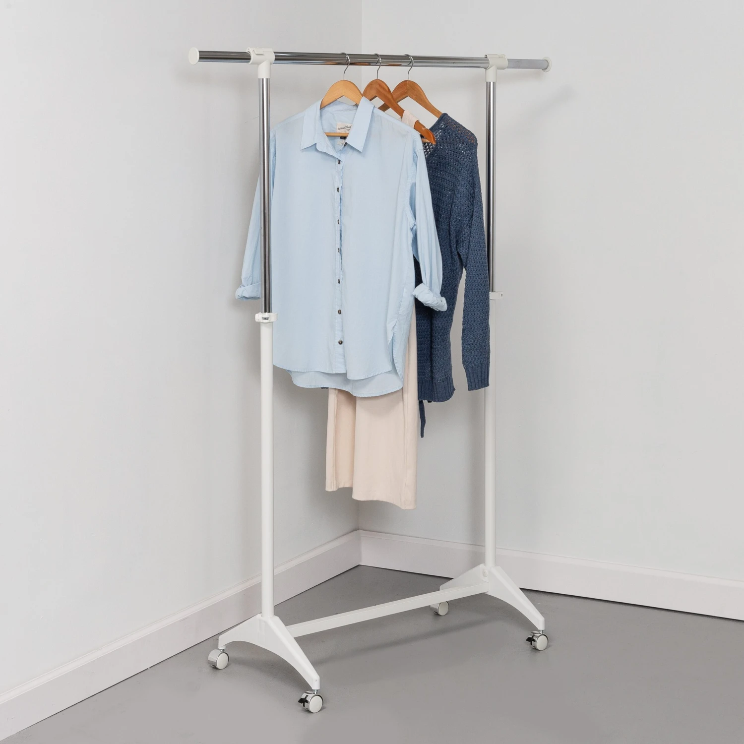 White Expandable Rolling Clothes Rack - Image 2