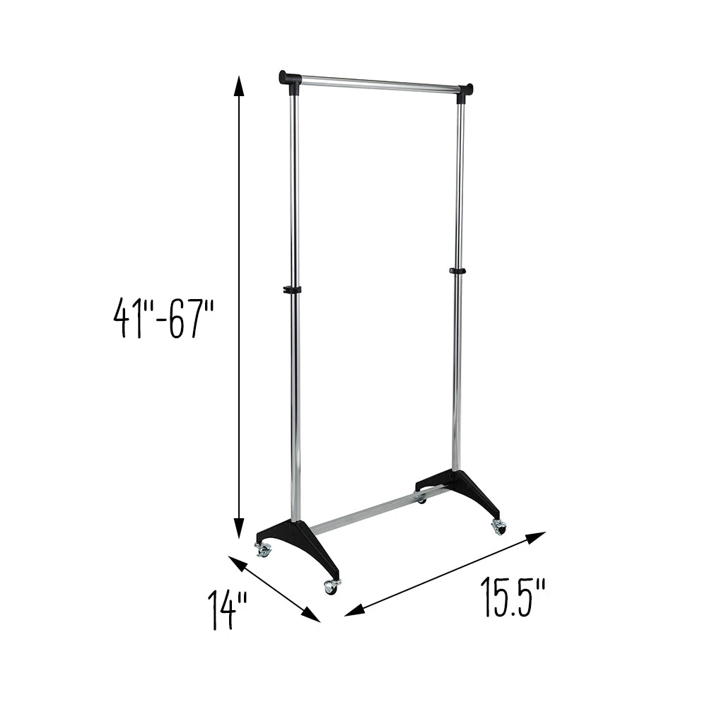 Chrome/Black Adjustable Rolling Clothing Rack - Image 3