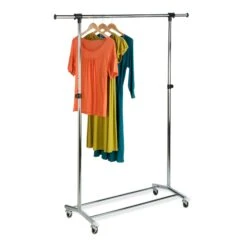 Chrome Adjustable Height And Width Rolling Clothes Rack