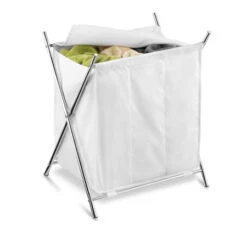 White/Chrome Folding X-Frame Triple Laundry Sorter