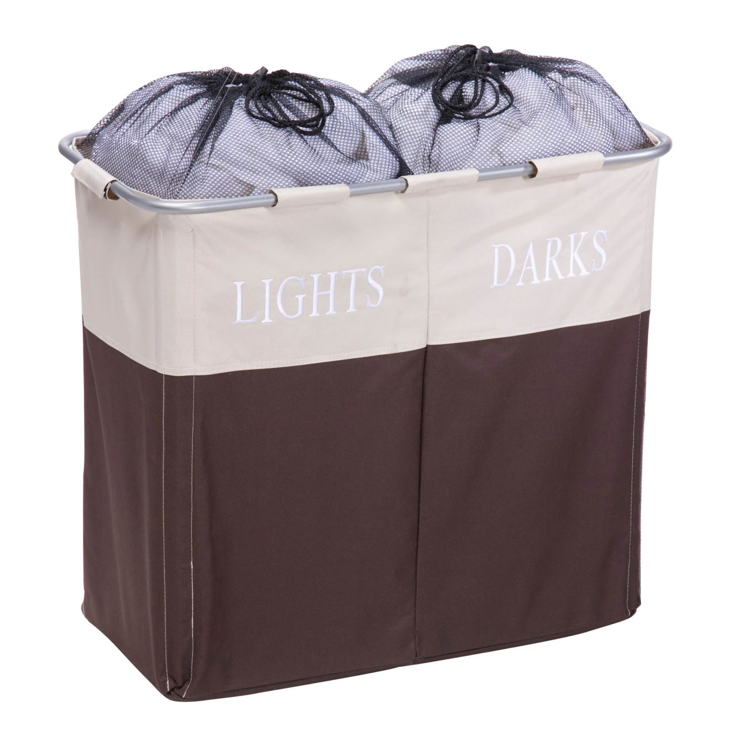 Brown/Taupe Dual Compartment Laundry Hamper - Image 3
