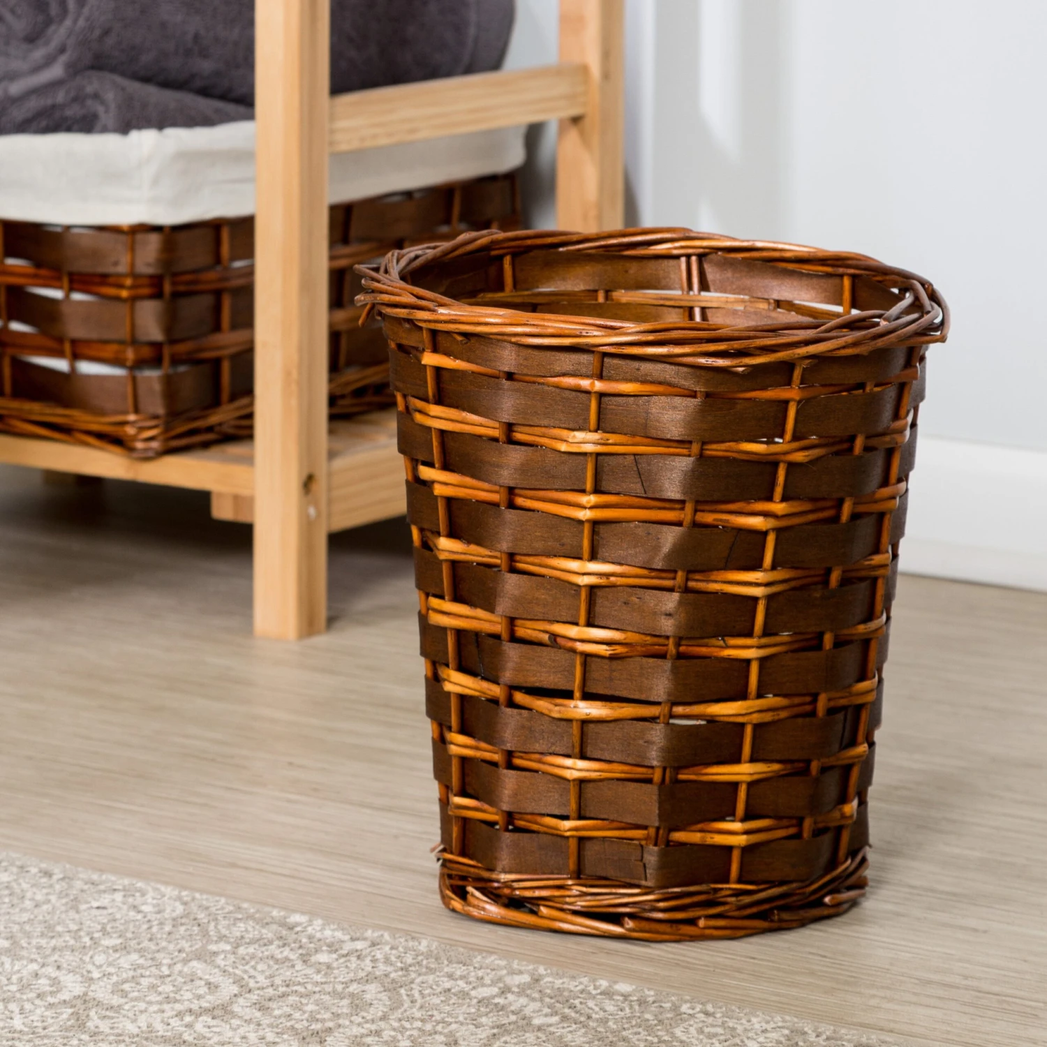 Brown Wicker 7-Piece Woven Storage Basket Set - Image 5