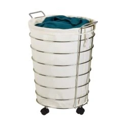 Chrome Rolling Hamper With Removable Laundry Bag
