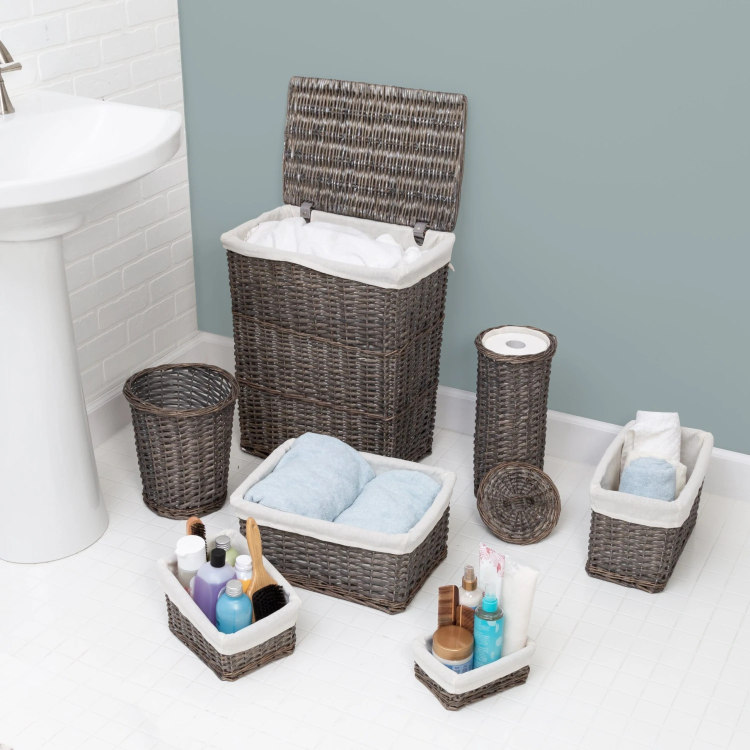 Gray Split Willow 7-Piece Woven Storage Basket Set - Image 2