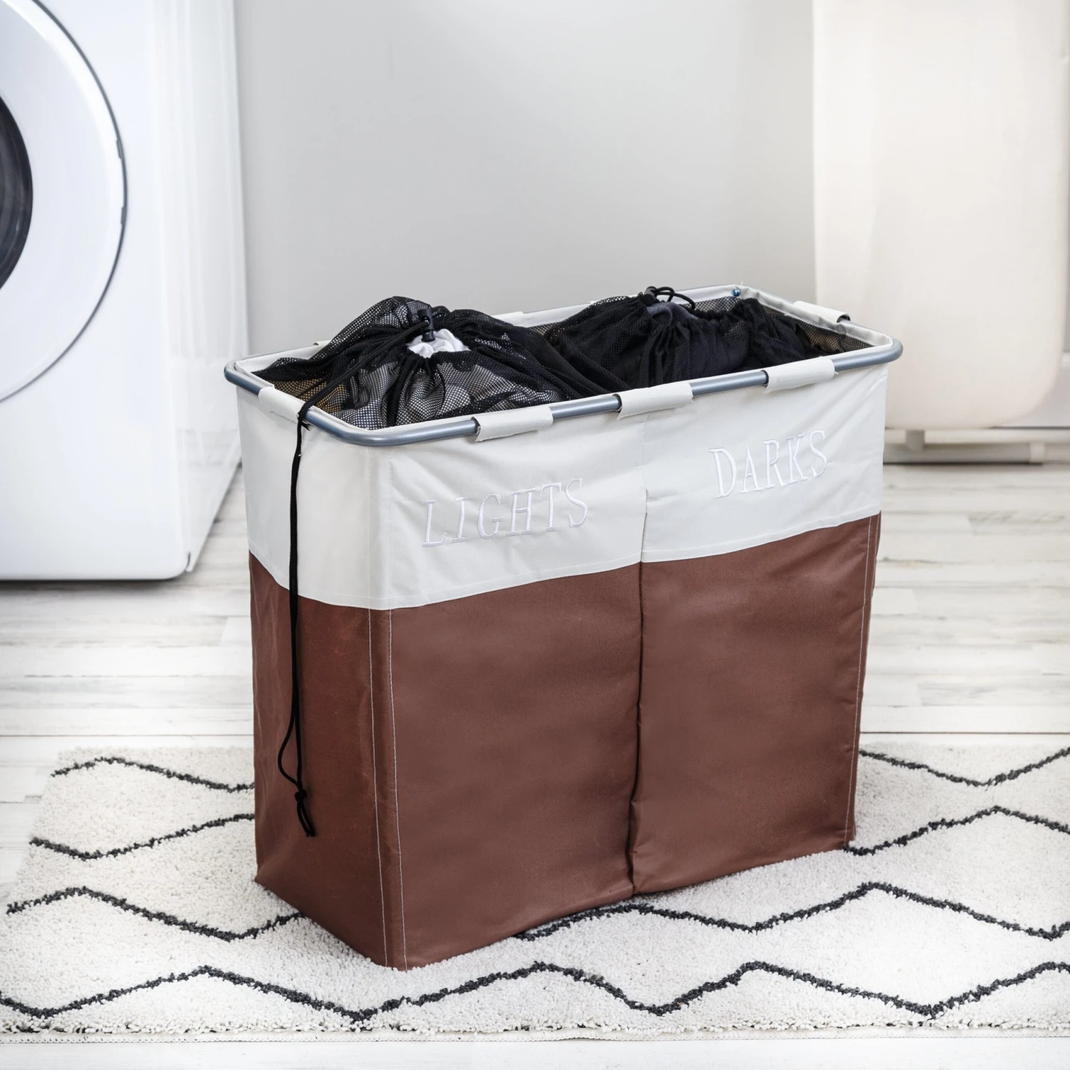 Brown/Taupe Dual Compartment Laundry Hamper - Image 2