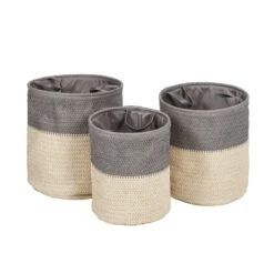 Gray/Natural Nesting Laundry Baskets With Handles (Set Of 3)