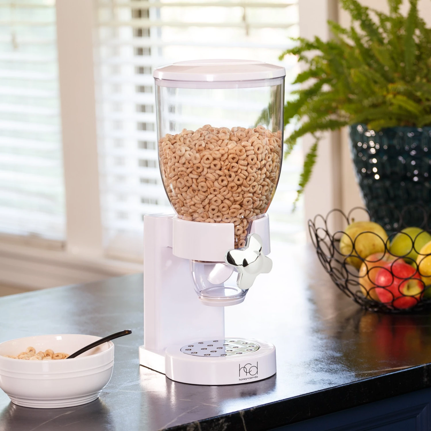 White 17.5-oz Cereal Dispenser With Portion Control - Image 2