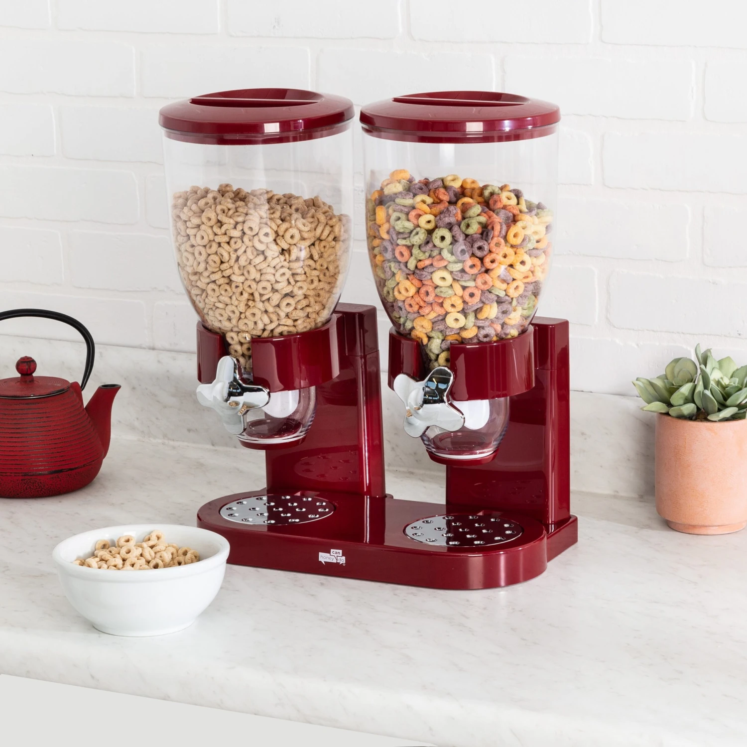 Red Double Cereal Dispenser With Portion Control - Image 2
