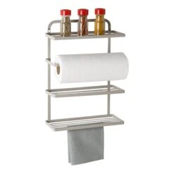 Gray 3-Tier Over-the-Door Kitchen Organizer With Paper Towel Holder
