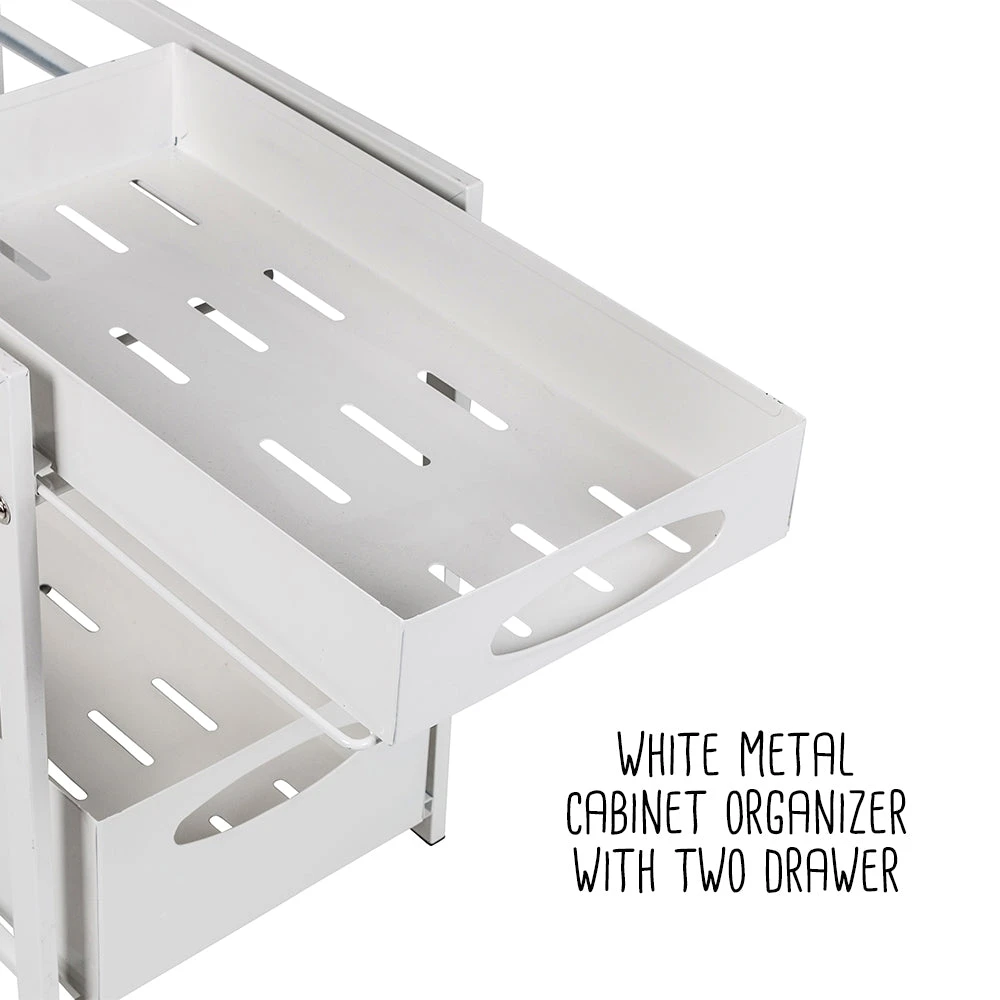 White Metal 2-Drawer Cabinet Organizer - Image 4