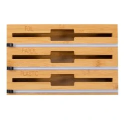 Natural Bamboo 3-In-1 Food Wrap Organizer With Safety Cutter