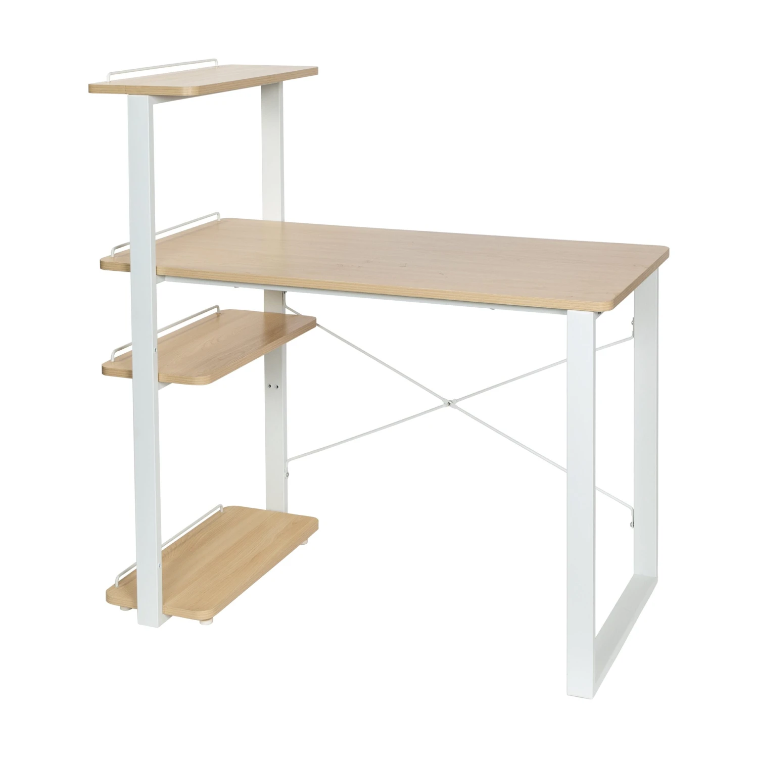 White/Natural Home Office Computer Desk With Shelves - Image 6