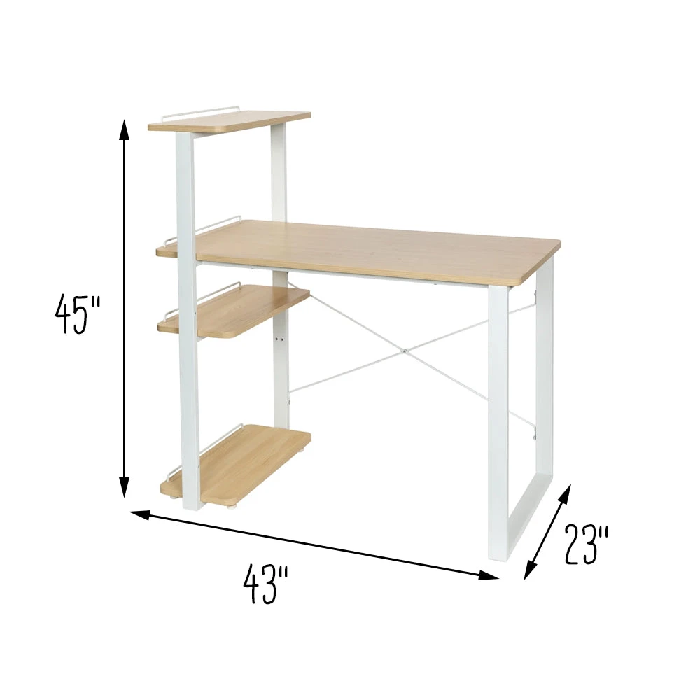 White/Natural Home Office Computer Desk With Shelves - Image 8