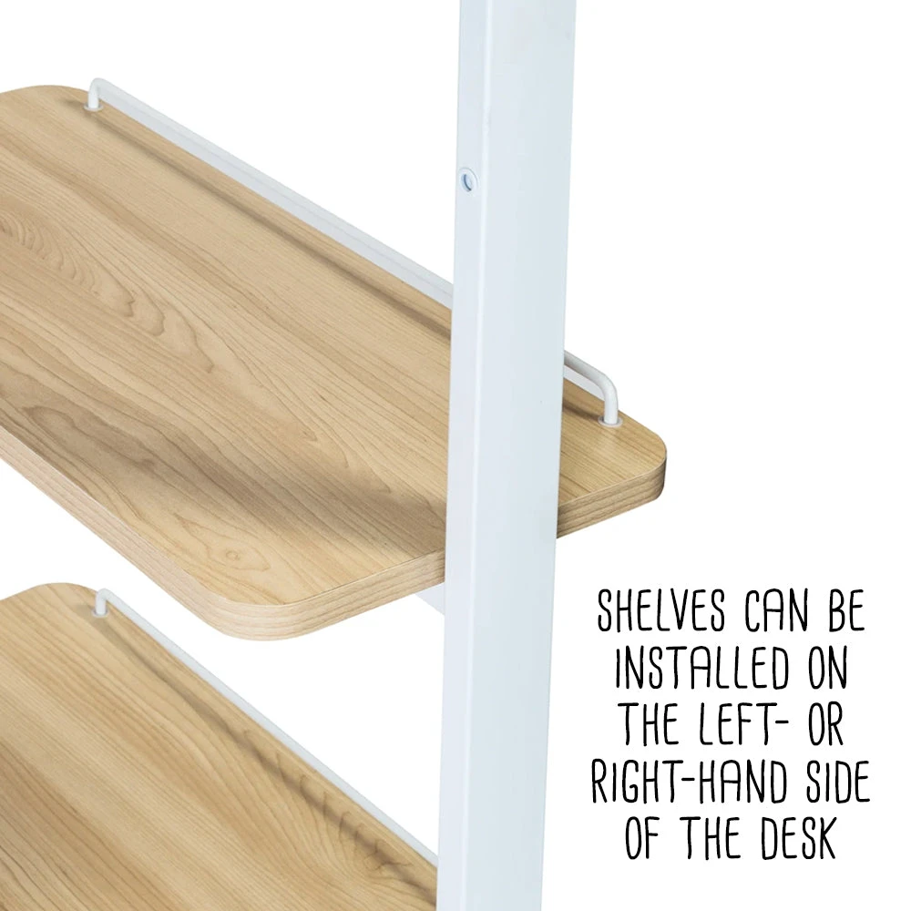 White/Natural Home Office Computer Desk With Shelves - Image 4