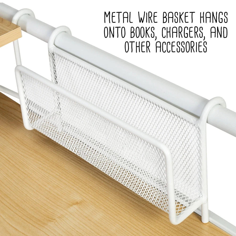 White/Natural Home Office Desk With Shelf And Basket - Image 5