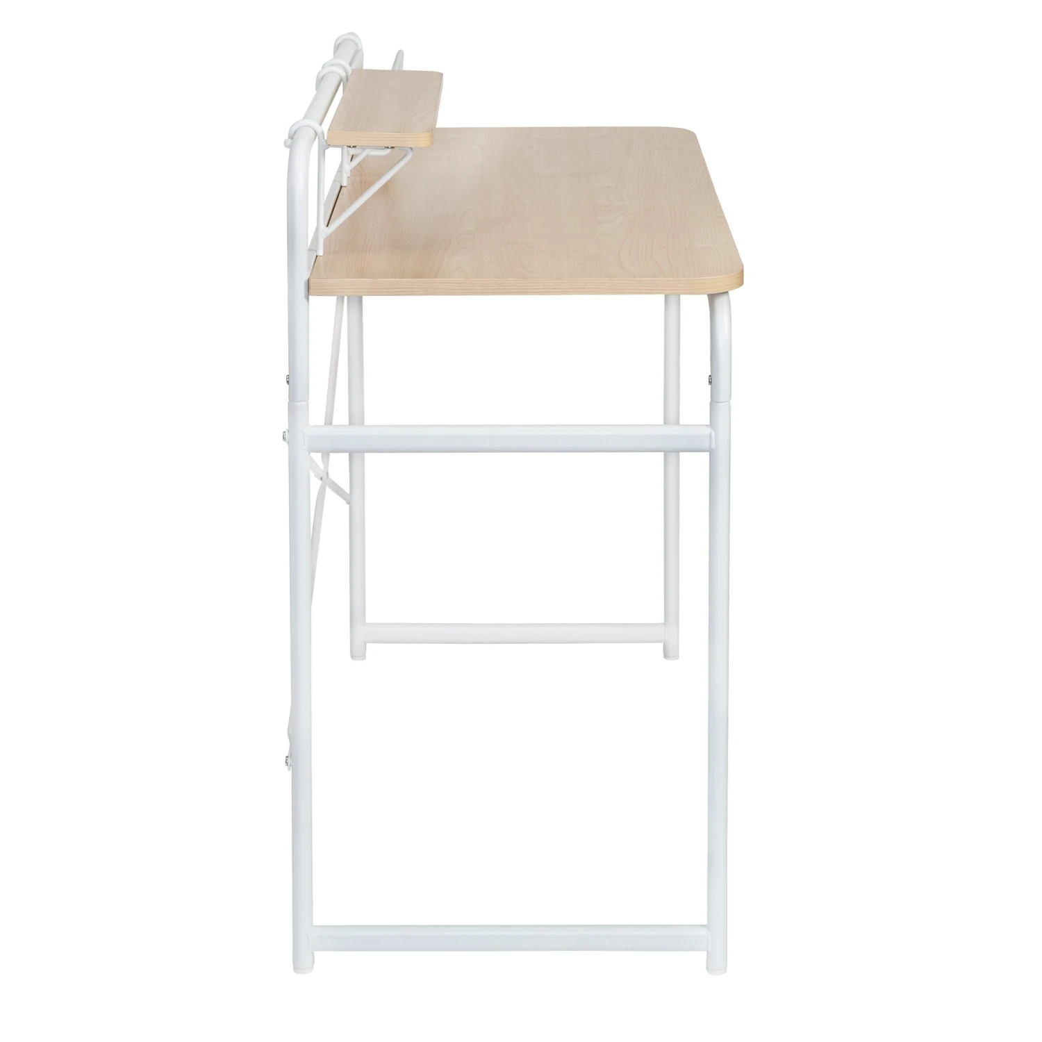 White/Natural Home Office Desk With Shelf And Basket - Image 7