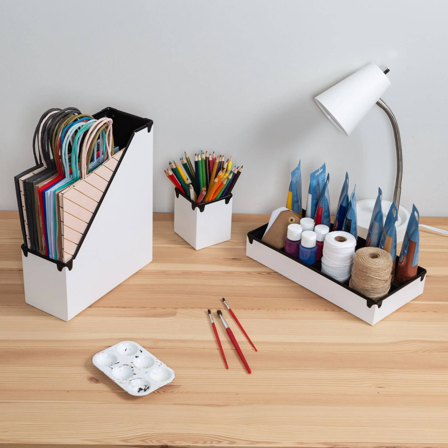 White Faux Leather Desk Organizers (6-Piece Set) - Image 2