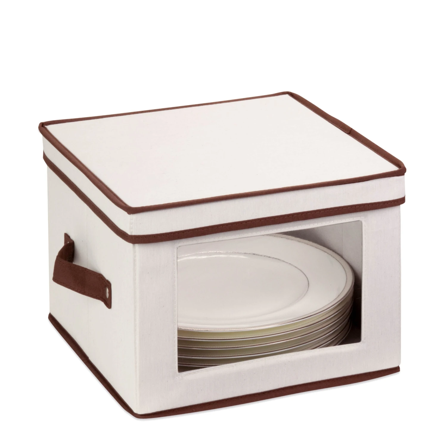 Natural/Brown Dinnerware Storage Box With Handles (12" X 12")