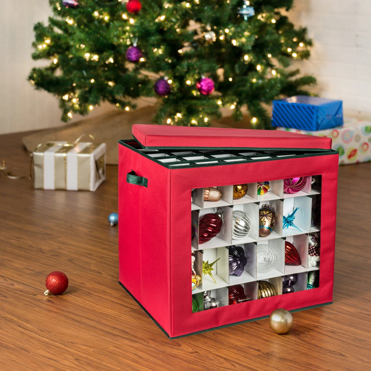 Red 120-Cube Ornament Storage Box - Image 2
