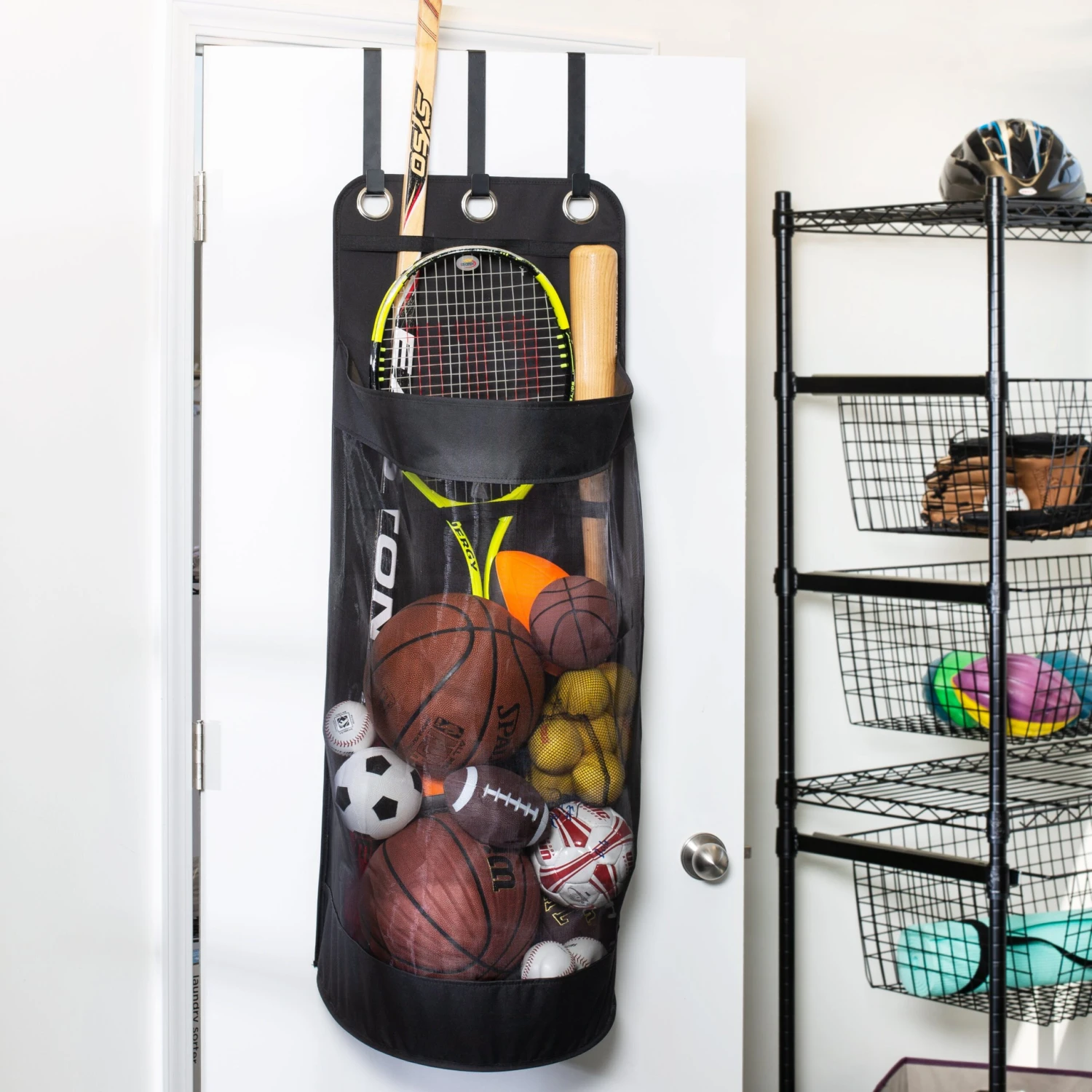 Black Over-The-Door Hanging Sports Equipment Organizer - Image 2