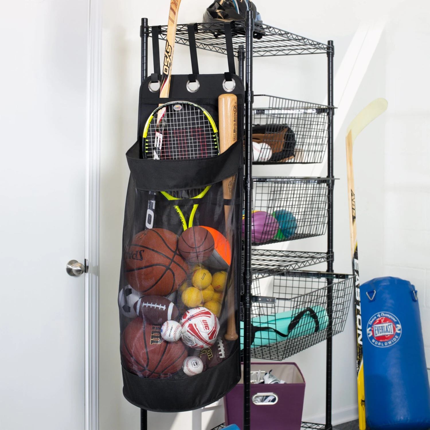Black Over-The-Door Hanging Sports Equipment Organizer - Image 3