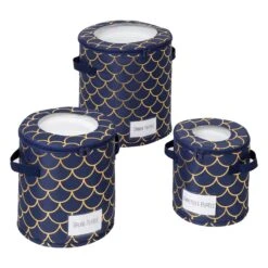 Navy/Gold Round Dinnerware Storage Cases (Set Of 3)