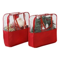 Red/Clear Holiday Storage Bags With Handles (2-Pack)