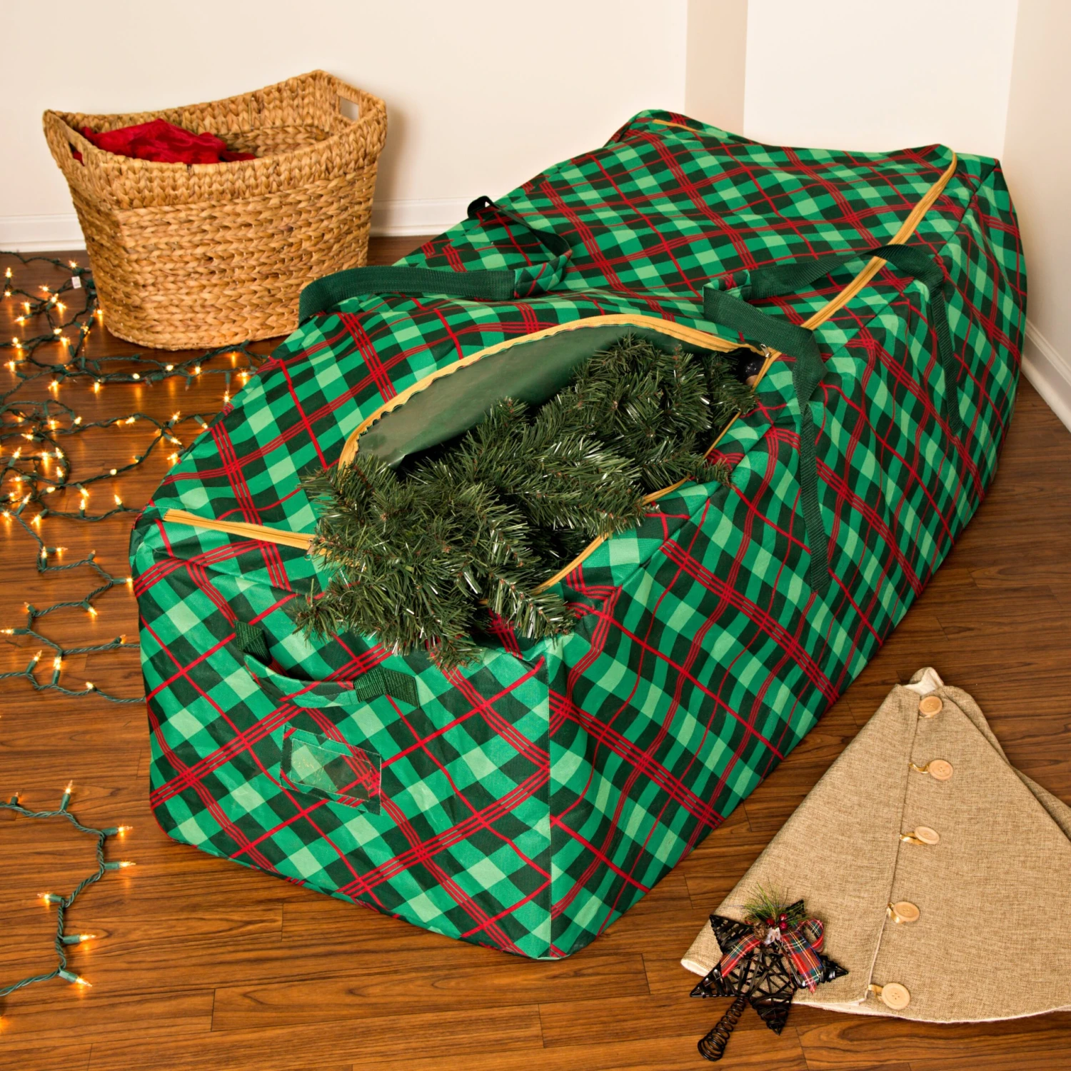 Green Plaid Rolling Tree Storage Bag (Up To 10 Feet) - Image 2