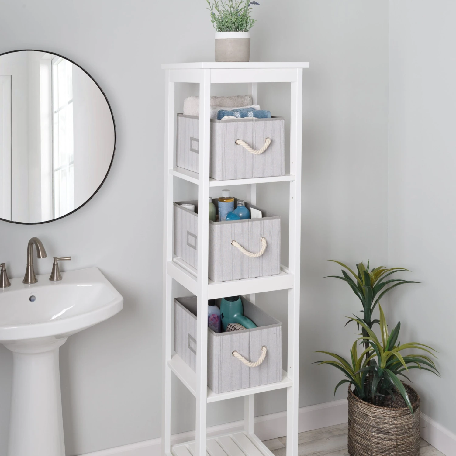 Gray Stripes Folding Large Fabric Storage Bins With Handles (Set Of 3) - Image 4