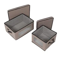 Gray 2-Pack Fabric Closet Storage Box With Lid, Clear-View Window & Removable Dividers